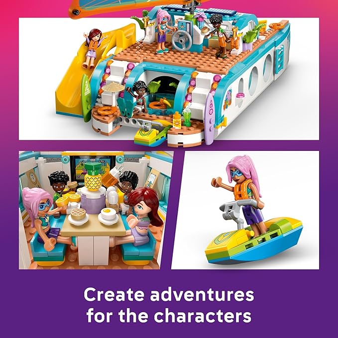LEGO Friends Travel Boat Adventure Pretend Play Building Toy - Toy Boat Playset with Playful Dolphin Figurines and 4 Minidolls - Birthday Gift Idea for Girls and Boys Ages 8 and Up - 42664