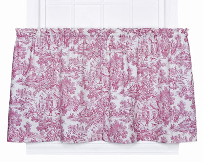 Victoria Park Toile 68-Inch-by-24 Inch Tailored Tier Curtains, Red