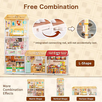 LED Building Blocks for Adults 1:24 DIY Miniature Dollhouse Kits with Roof &amp Dustproof Cover Tiny House Toy Building Sets for Kids Ages 8-12-15 Birthday Hobbies Gift for Men Women Boy Girl
