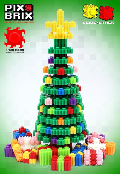 Pix Brix Pixel Art Puzzle Bricks Christmas Scene Puzzle with Display Box Patented Colorful Building Bricks Create 2D and 3D Builds A Fun Festive Pixel Art Set for Kids and Adults
