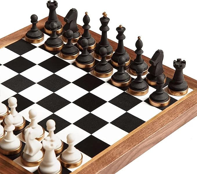 Luxury &amp Decorative Wooden Chess Set Walnut Leather Chess Board with Weighted Chess Pieces Unique Deluxe Wooden Chess Gifts for Board Game Lovers Handmade Chess Set with Storage