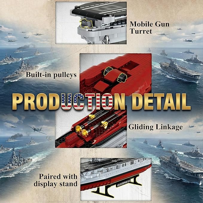 USS CV-6 Enterprise Battleship Building ToysMilitary Series Ship MOC World War II Battleship Toy Gift Ship Building Block Set for Adult Collection(1883 Pieces)