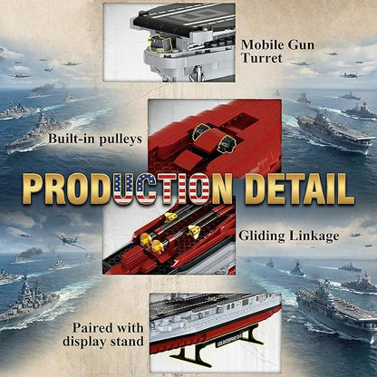USS CV-6 Enterprise Battleship Building ToysMilitary Series Ship MOC World War II Battleship Toy Gift Ship Building Block Set for Adult Collection(1883 Pieces)