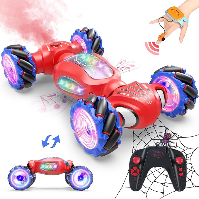 Dysaim Spider Remote Control Car Gesture Sensing RC Stunt Cars Toys for Boys Ages 4-12 360° Rotate Transform Drift with Lights Music Sprayer 2.4Ghz Hand Controlled Car Birthday Gifts