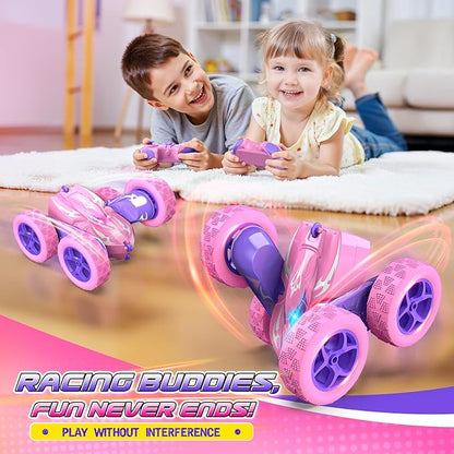 Remote Control CarRC Cars for 4 5 6 7 8 9 10 11 12 Year Old Girl Double Sided 360°Flip 4WD Rechargeable Drift RC Race Car Girls Toys Birthday Gifts Easter Basket Stuffers for Kids Age 4-12