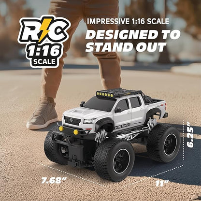 Nissan Frontier RC Truck – 1:16 Scale 4WD Remote Control Car Officially Licensed Nissan Frontier 2.4GHz Full-Function Control USB Rechargeable Ready to Run White