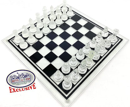Matty's Toy Stop Deluxe Frosted &amp Clear Glass Chess Set (14) Large