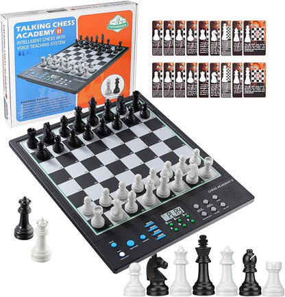 Advanced Electronic Chess Board Smart Computer Chess Set AI Voice Coach Learning for Kids ELO 2200+ for Improving Players Magnetic Large Pieces &amp Board Perfect for Adults LCD Display(Black)