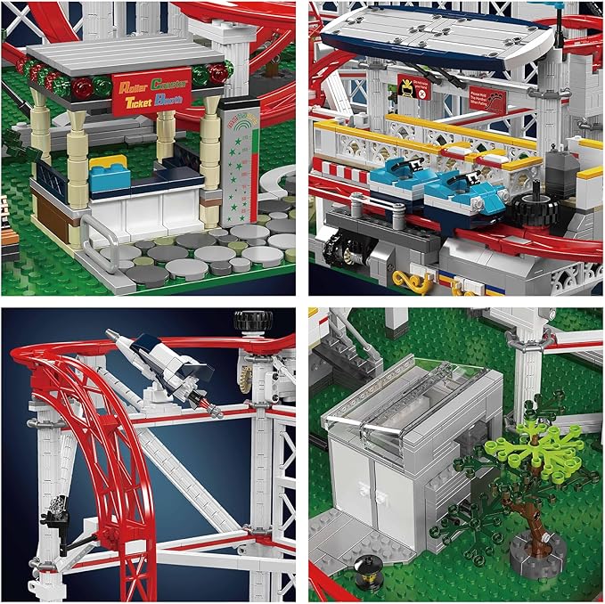 Roller-Coaster Building Set Motorized Electric Train Track City Amusement Park Model Toy for Boy Girl Ages 6 7 8 9+ Birthday Gifts for Adult Kid Teen Theme Construction Collection 3646pcs