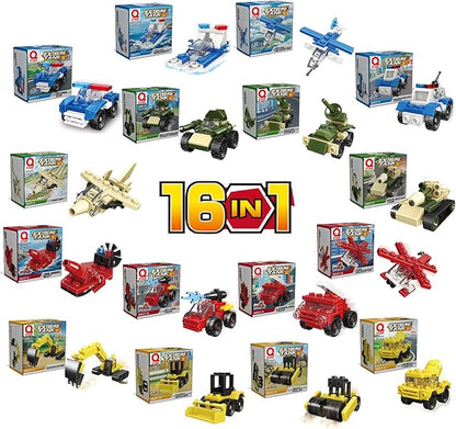 QStar Mini 16 Car Building Blocks Compatible with Lego Party Favors for Kids Prizes for Kids Classroom Goodie Bag Fillers