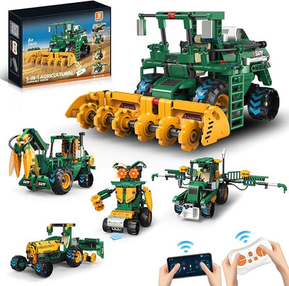 5 in 1 STEM Robot Toys Building Kits for Kids Ages 6-14 App &amp Remote Control STEM Harvester/Plowing Cart/Water Truck Robot Building Set Programmable Transformers RC Robotics Gifts for Kids Boys