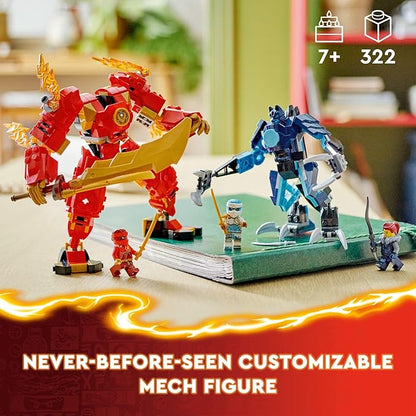LEGO NINJAGO Kai’s Elemental Fire Mech Action Figure Mini Ninja Toy for Kids with Customizable Red Ninja Figure Plus Kai and Zane Minifigures Adventure Set for Boys and Girls Ages 7 and Up 71808