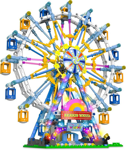 2026 Newly Upgrade Ferris Wheel Building Set with Fairy Light Two-Way Rotating Ferris Wheel Building Blocks Set of 813 PCS Amusement Park Model Kit for Kids Ages 8+ Ideas Gift for Boys and Girls