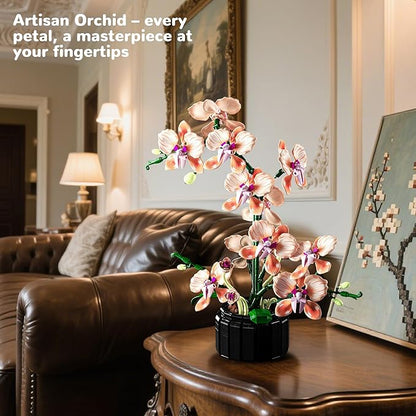 Orchid Building Sets Artificial Flowers Plant Gifts for Her Adults Girls Botanical Collection for Home Kitchen Desk Decor