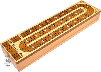 Palm Royal Handicrafts 3 Track Continuous Cribbage Wooden Cribbage Board Made with Maple Wood/Teak Wood and Storage Available for pegs and Cards