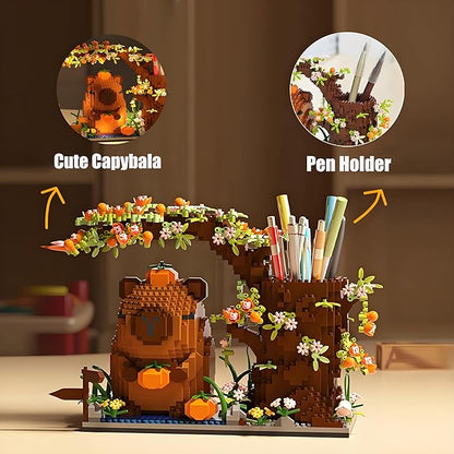 Capybara Building Blocks Set -1880PCS Cute Animals &amp Flowers Building Bricks Kit Kawaii Capybara Gifts Toy for Kids Age 8+ Capybara Stuff Pen Holder&ampDesk Organizer Arts &ampCrafts for Boys