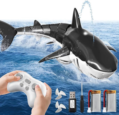 2.4GHz Remote Control Shark Toys for Boys1:18 Scale High Simulation Shark Toys with Light &amp Spray RC Sharks for Pools &amp Lakes Toy Shark Boat Gift for 4 5 6 7 8 9 Year Old Kids Boys Girls