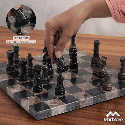 Marble Chess Set 10 Inch Oceanic &amp Black Travel Chess Board with 32 Pieces &amp 2 Extra Queens Luxury Decorative Stone Chess Game for Adults Ideal Gift for Women's Day