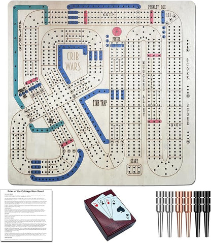 Cribbage Wars Board GameLarge Wooden Chessboard Set Cribbage Games Classic Board Game Bar Games for Families 35 * 35cm