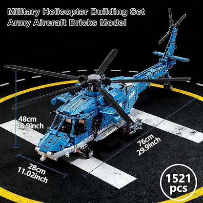 Powered Military Helicopter Building Blocks Set – 1521PCS Army Aircraft Bricks Model with Motor-Driven Rotors Power Module &amp Mechanical Gear System – STEM Engineering Toy for Boys Teens &amp Ad
