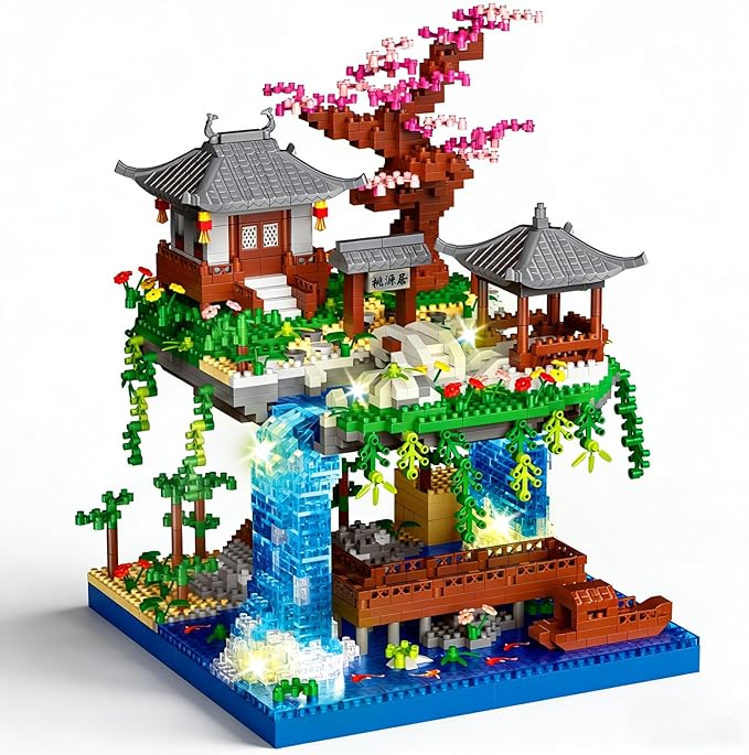 Beego Cherry Blossom Bonsai Tree Architecture Mini Building Kit Set Chinese Peach BlossomArchitecture Building Blocks with Light Japanese Sakura Tree House Gift for Adults Teen(2500PCS)