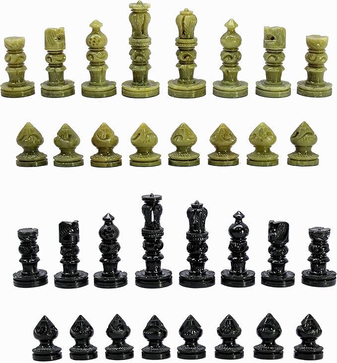 StonKraft - Natural Stone Chess Pieces Chessmen Chess Coins (3 King) | Chess Accessories | Board Games (White and Brown)