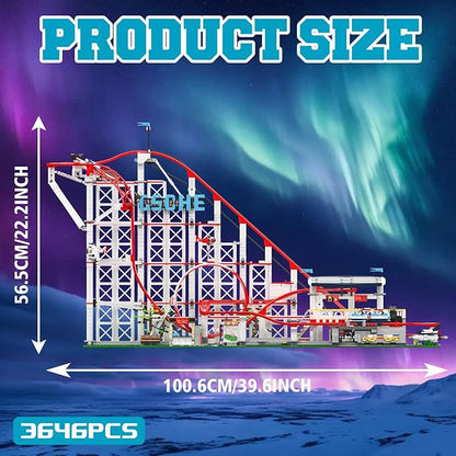 Roller-Coaster Building Set Motorized Electric Train Track City Amusement Park Model Toy for Boy Girl Ages 6 7 8 9+ Birthday Gifts for Adult Kid Teen Theme Construction Collection 3646pcs