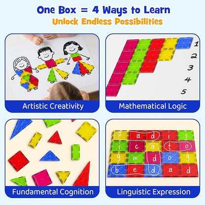 Jumbo Magnetic Tiles with Secure Metal Case 32 Pcs Large Magnetic Building Blocks for Kids 3-8 STEM Toys for Toddlers Preschool Learning Montessori Toys Age 3+ Boy Girl Gift