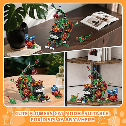 Flowers Tuxedo Cat Building Set for Adults Animal Butterfly Botanical Collection Model Toy for Home Office Decor Compatible with Lego Cat Gift Idea for Teens Boys &amp Girls 14+ (1664 PCS)