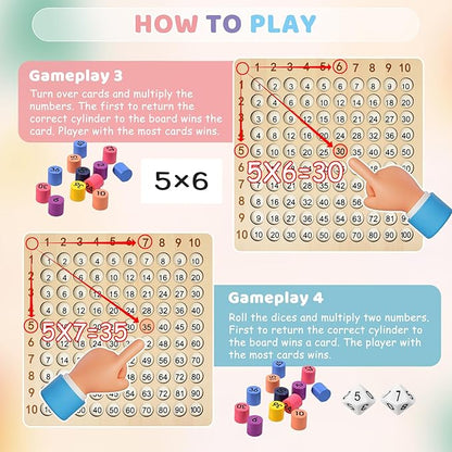 Wooden Montessori Multiplication Board Game: Math Educational Toys Multiplication Table Board Game Montessori Math Manipulatives Toys Toddlers Kids Multiplication Chart Game for Early Education