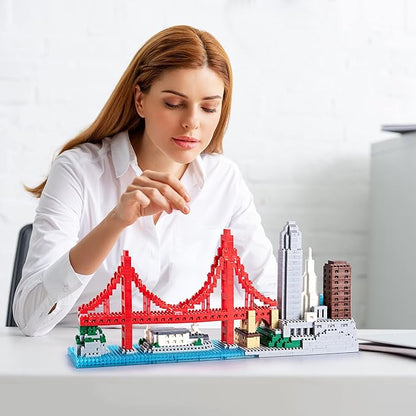 Micro Building Blocks Set San Francisco Golden Gate Bridge Modle Set Architecture Skyline Collectible Building Kit Toy Present for Adults and Teens (1610 Pieces)