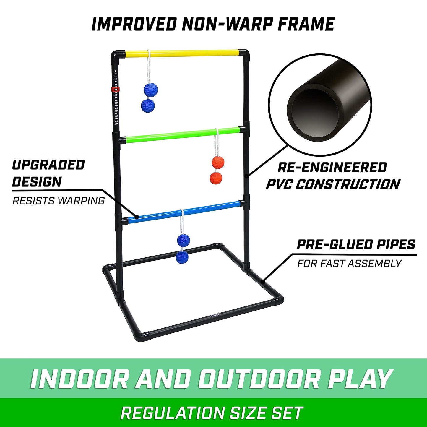 GoSports Indoor/Outdoor Ladder Toss Game Set with 6 Rubber Bolos, Carrying Case and Score Trackers