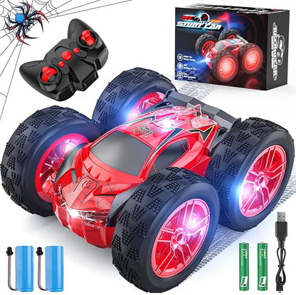 Remote Control Car for Kids RC Stunt Cars Toys for Boys Ages 4-7 with Cool Double-Sided Pattern and LED Flash 1:24 Vehicle Toy Car Hobby Racing Car Toys Gift for 3 4 5 6 7 8 9 Year Old Boys