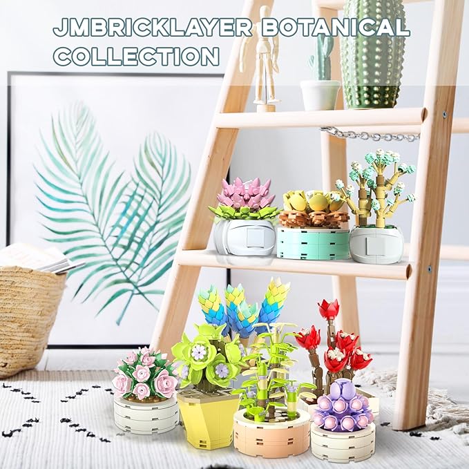 JMBricklayer Flowers Succulents Botanical Valentines Building Sets Plants Office Home Decor Succulents Bonsai Building Toys Creative Flowers Building Project for Adults Gifts Ideas for Girls Women