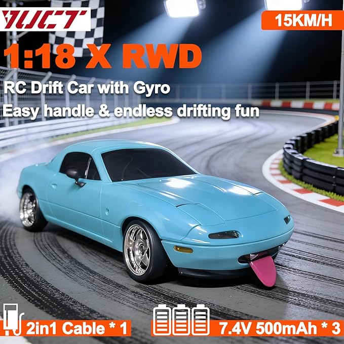 YUCT LDRC LD1804 1/18 Scale RWD RC Drift Car for Adults - 2.4GHz LDRC Drift Car with Gyro 3 Batteries Pop-up Light