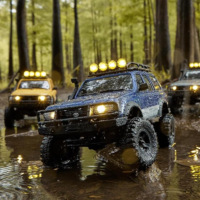 FMS 1/18 FCX18 RC Crawler Land Cruiser LC80 Toyota Officially Licensed 4WD RTR RC Rock Truck with 2.4Ghz Transmission Portal Axles LED Lights for Adults Hobby Gifts (Blue)