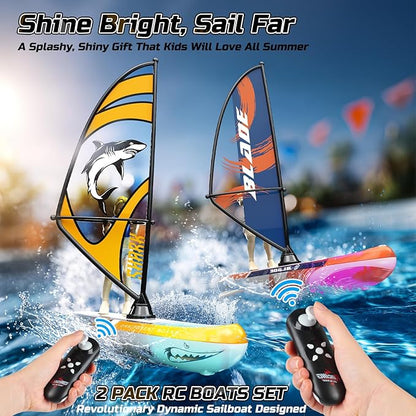 DEERC 2 Pack Remote Control Boat for Kids2.4Ghz RC Sailboat with LED Lights for PoolsLake and BathtubSummer Outdoor Water Toys Never Capsize Gift for Kids Boys Girls