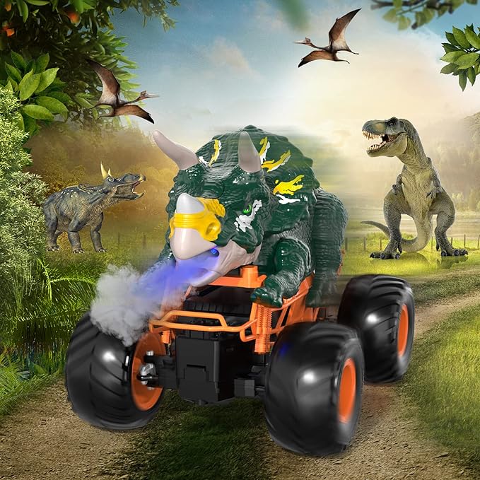 Bennol Remote Control Dinosaur Truck Toys for Kids Boys 3-5 4-7 2.4GHz RC Dino Car Toys with Light Sound &amp Spray Indoor Outdoor All Terrain Electric RC Monster Car Gifts for 3 4 5 8 10 12 Boys