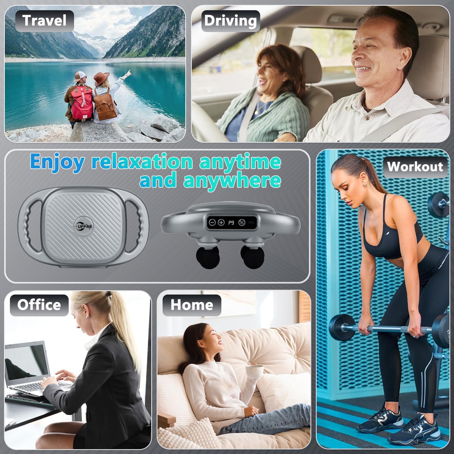 6 Head Massage Gun Deep Tissue with 9 Levels & 9 Modes, Electric Massager Tool for Legs, Arms, Waist, Back, Buttocks - Full Body Muscle Pain Relief, Ideal Gifts for Women, Men, Mom, and Dad