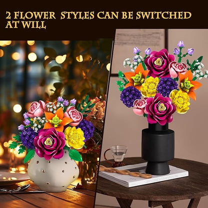 Flower Bouquet Building Block Set for Adults 933PCS Botanical Collection 14 Flowers Building Blocks Kit Creative DIY Building Block Gift for Teens Girls Ages 6+ and Mom/Girlfriend