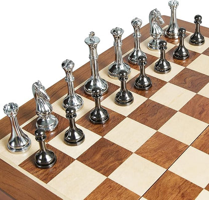 Metal Chess Set for Adults and Kids - 12 Inch Wooden Folding Chess Board and Metal Pieces Travel Portable Chess Set - Extra Queens &amp 2.5 King Ideal Gift for Chess Enthusiasts &amp Beginner