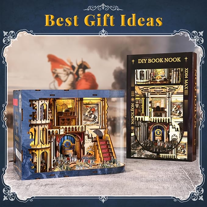 Magic Book Nook Building Set with Lights DIY Booknook Building Model Kit for Home Bookshelf Decor Miniature House Building for Adults Teens (Napoléon)