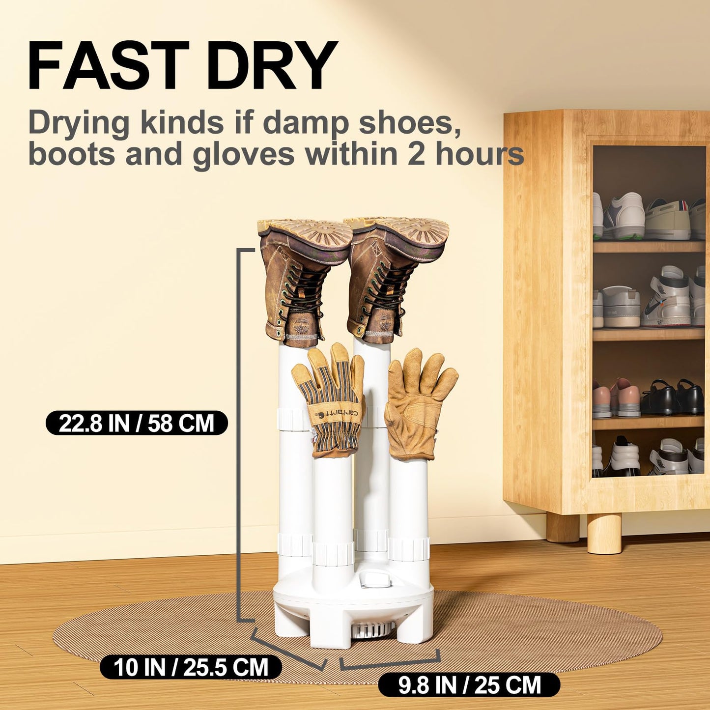 LAVIEAIR Boot Dryer, Shoe Dryer and Glove Dryer with Timer and Fan, White