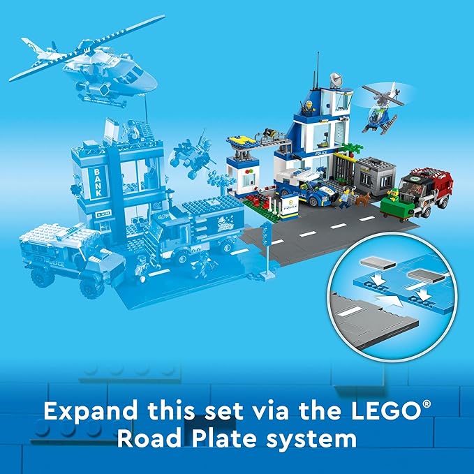 LEGO City Police Station with Van Garbage Truck &amp Helicopter Toy 60316 Gifts for 6 Plus Year Old Kids Boys &amp Girls with 5 Minifigures and Dog Toy