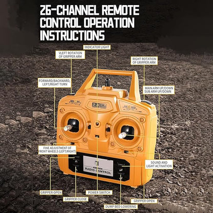 Remote controlled dump truck large 18.8 inches (48CM) 1:14 vehicle model three in one grab head replaceable construction transport vehicle remote control model Suitable for adults 14+ (dual battery)