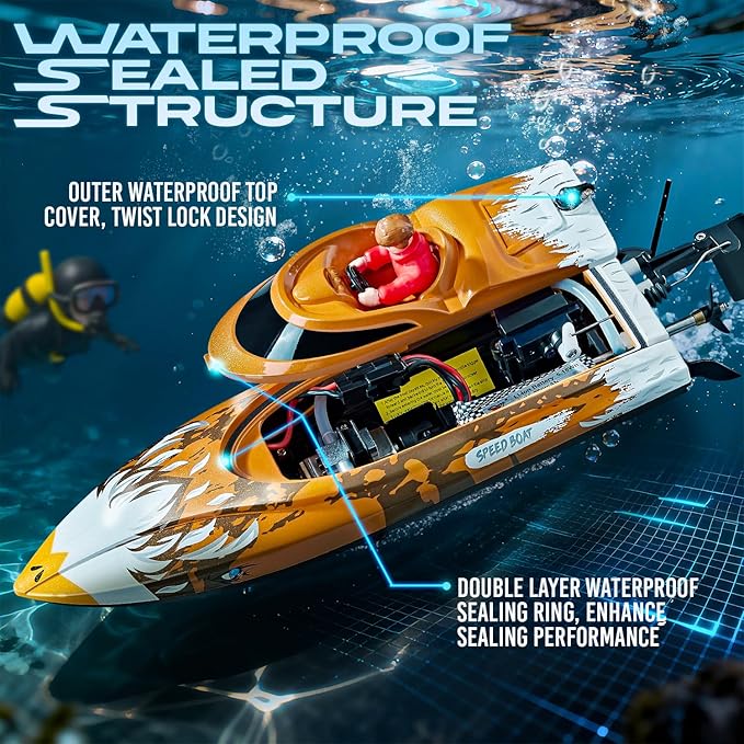 BEZGAR RC Boat 12 inch Self-Righting Remote Control Boat for Kids and Adults 25 KPH Fast RC Speed Boats with 700mAh Battery Ideal Waterproof Toy for Lakes &amp Pools - HJ822 Blue