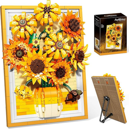 Lodikisbay Sunflower Frame Building Set Botanical Collection for Adult Wall Art Building Blocks Set Compatible with Lego Collectible Art Building Block Kit for Home Decor (1011PCS)