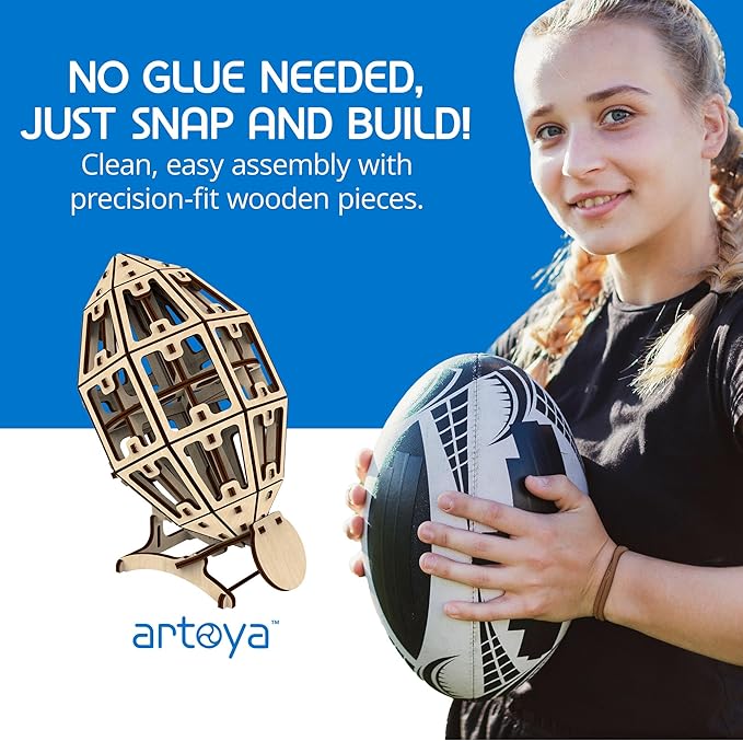 Artoya American Football Ball – 3D Puzzles for Adults 3D Wooden Puzzles for Adults Puzzle Football Model Kit Arts and Crafts Hobbies for Women Model Building Kits DIY Wooden Kit (Plain)