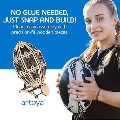 Artoya American Football Ball – 3D Puzzles for Adults 3D Wooden Puzzles for Adults Puzzle Football Model Kit Arts and Crafts Hobbies for Women Model Building Kits DIY Wooden Kit (Plain)