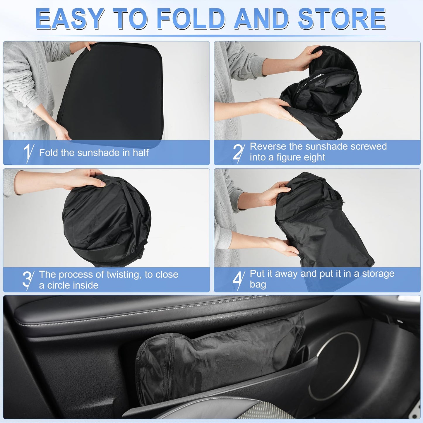 SINGARO 300T Universal Car Windshield Sun Shade, Foldable Reflective for Windshield & Window Shades with Overlapping Design, Car Interior Accessories (55" L x 26.7" W)